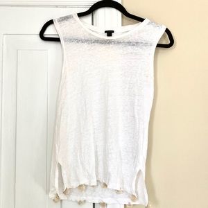 J. Crew White Linen Pom-Pom Tank Top